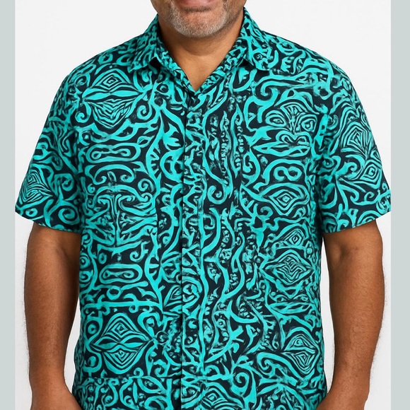 edge Other - Da Edge Turquoise and Black Patterned Men's Shirt